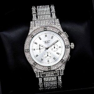 Iced Hip Hop Silver Tone Metal Bling icy Watch